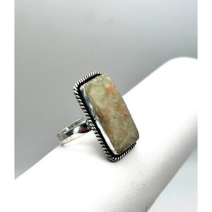 Vintage Natural Jasper .925 Stone Ring Sz 9 - 8.86 Grams 1.5" Long